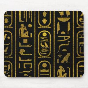 Egyptian Ancient Gold hieroglyphs on black Mouse Mat