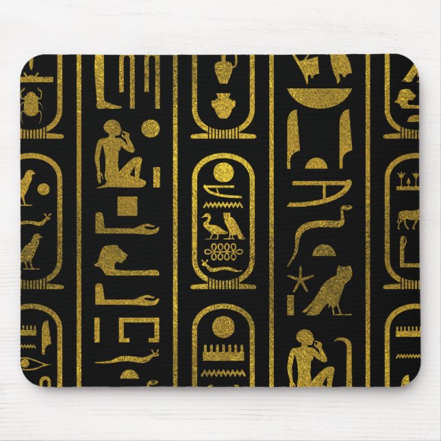 Egyptian Ancient Gold hieroglyphs on black Mouse Mat (Front)