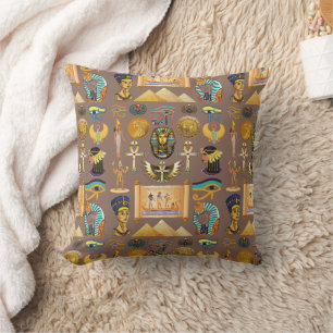 Egyptian Ancient Hieroglyphic Pattern Symbol Cushion