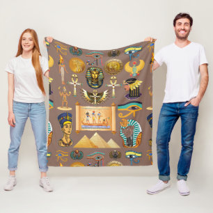Egyptian Ancient Hieroglyphic Pattern Symbol Fleece Blanket