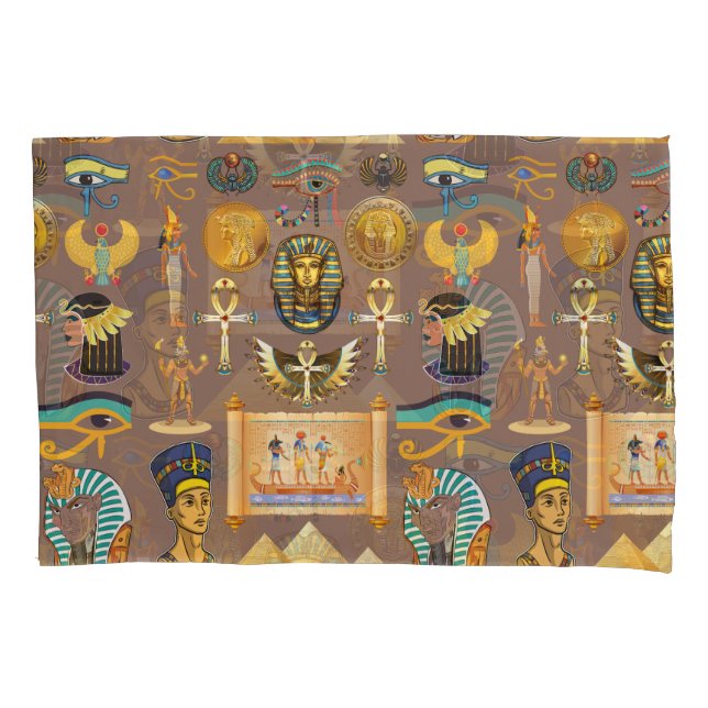 Egyptian Ancient Hieroglyphic Pattern Symbol Pillowcase (Front-Left)