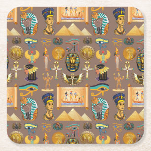 Egyptian Ancient Hieroglyphic Pattern Symbol Square Paper Coaster
