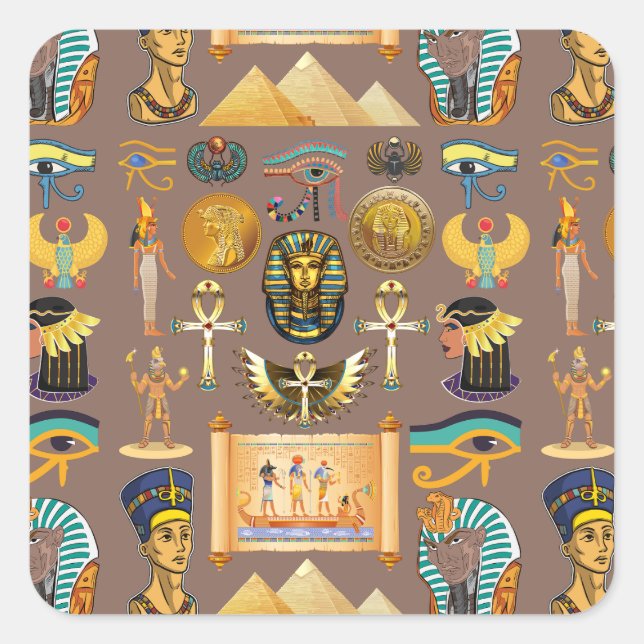 Egyptian Ancient Hieroglyphic Pattern Symbol Square Sticker (Front)