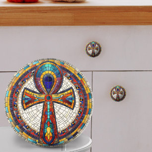 Egyptian Ankh Cross -Mosaic Art Ceramic Knob