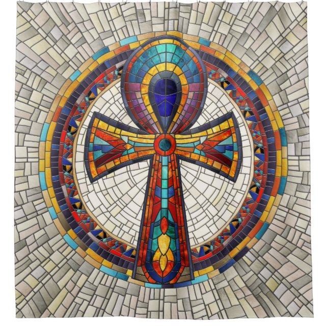 Egyptian Ankh Cross -Mosaic Art Shower Curtain (Front)