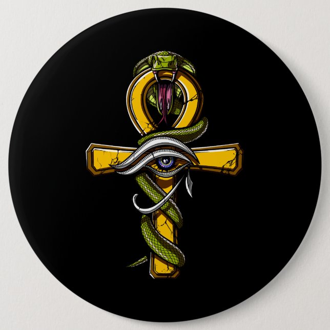 Egyptian Ankh Eye Of Horus Ancient Serpent Symbol 6 Cm Round Badge (Front)