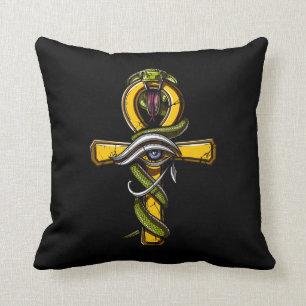 Egyptian Ankh Eye Of Horus Ancient Serpent Symbol Cushion