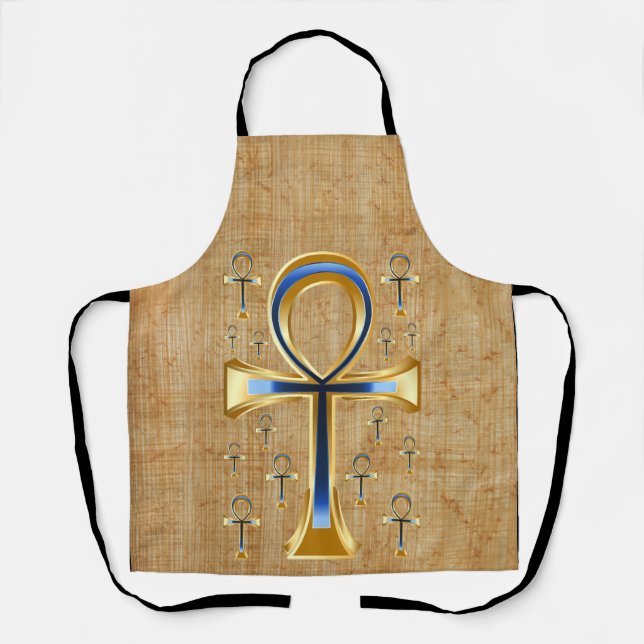 Egyptian Ankh - Gold and Blue Design Apron (Front)