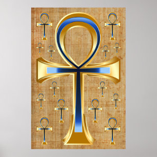 Egyptian Ankh - Gold and Blue Design Poster