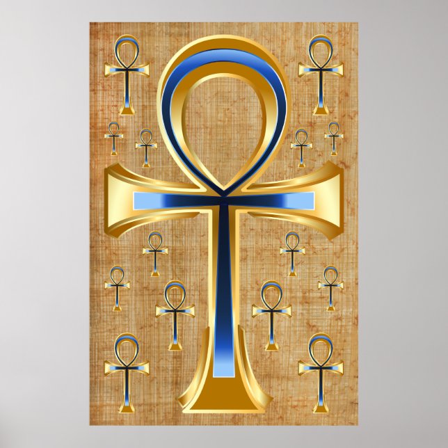 Egyptian Ankh - Gold and Blue Design Poster (Front)