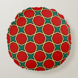 Egyptian arabic geometric pattern in red and green round cushion