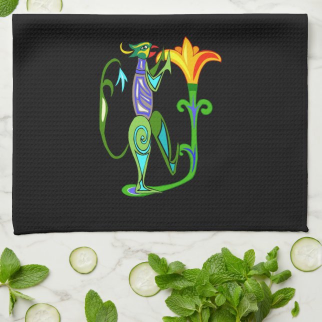 Egyptian Art With Lotus Flower Kitchen Towel (Folded)