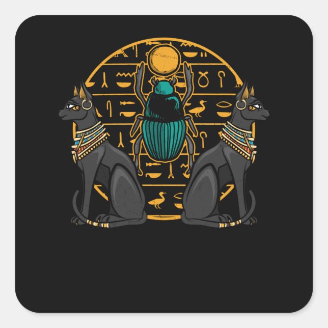 Egyptian Bastet Cat Scarab Egypt History Square Sticker (Front)