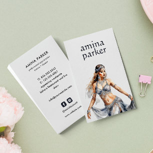 EGYPTIAN BELLY DANCER WATERCOLOR SILVER BUSINESS CARD