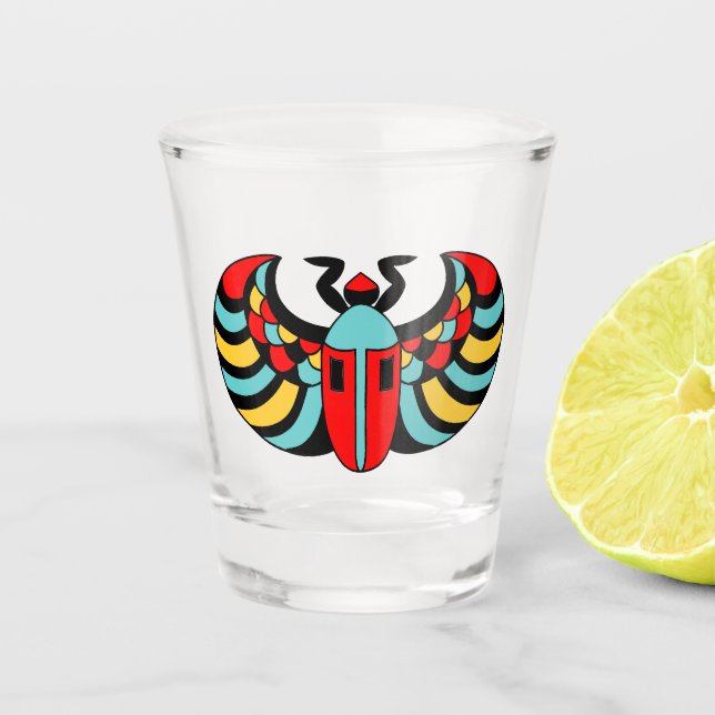 Egyptian Black Scarab Beetle Colourful Pattern Shot Glass (Front)