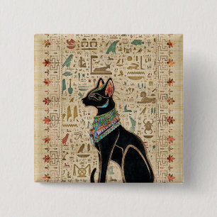 Egyptian Cat - Bastet on papyrus 15 Cm Square Badge