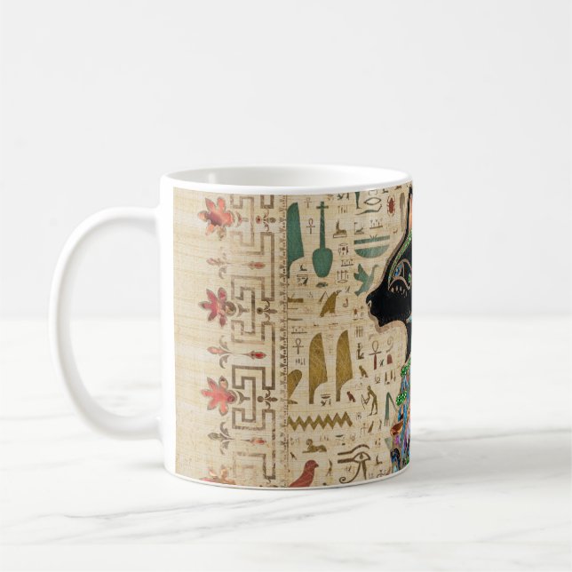 Egyptian Cat - Bastet on papyrus Coffee Mug (Left)
