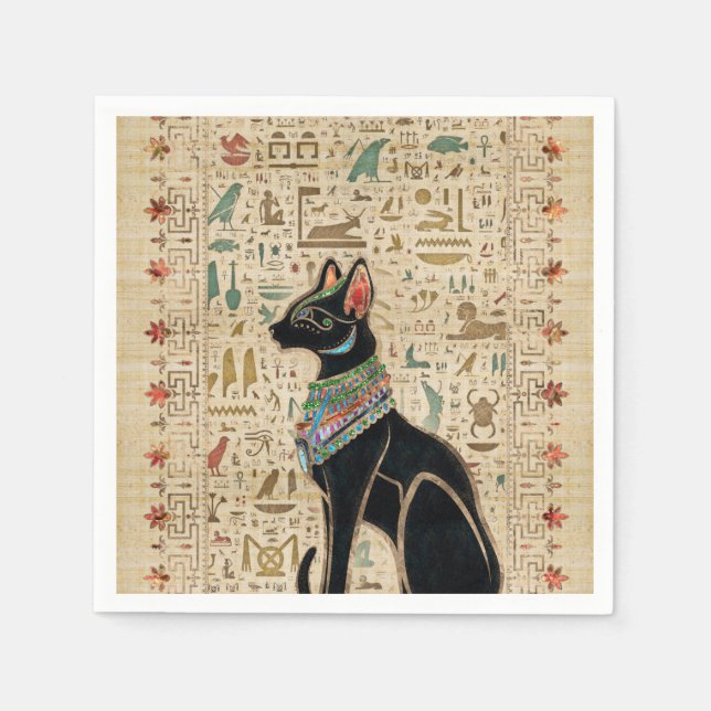 Egyptian Cat - Bastet on papyrus Napkin (Front)
