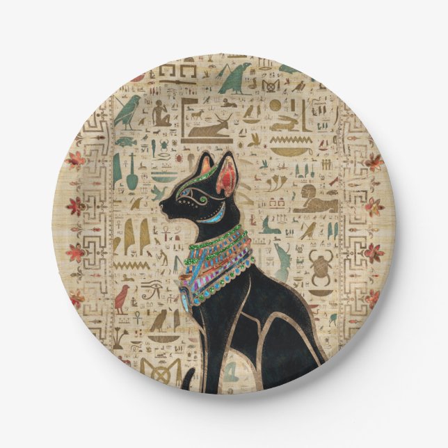 Egyptian Cat - Bastet on papyrus Paper Plate (Front)