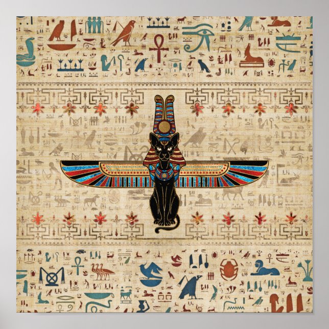 Egyptian Cat - Bastet on papyrus Poster (Front)
