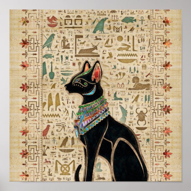 Egyptian Cat - Bastet on papyrus Poster (Front)