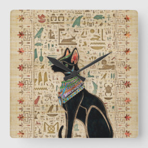 Egyptian Cat - Bastet on papyrus Square Wall Clock