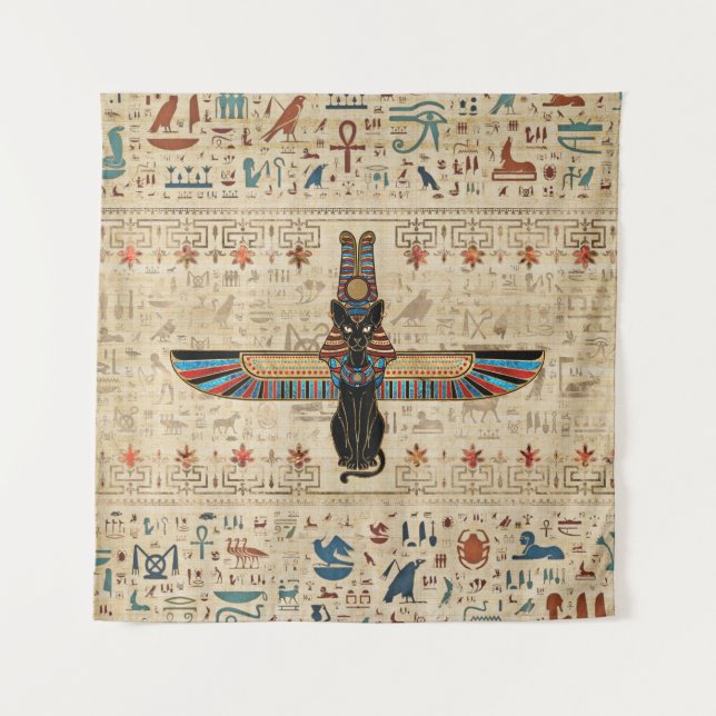Egyptian Cat - Bastet on papyrus Tapestry (Front)