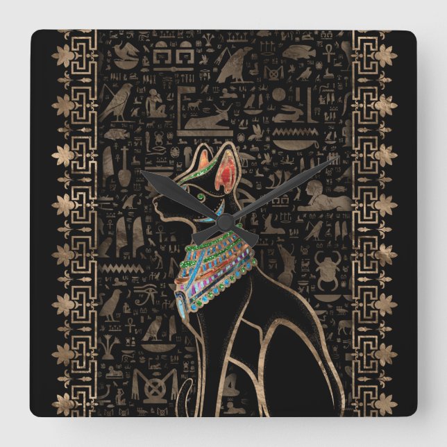 Egyptian Cat - Bastet Square Wall Clock (Front)