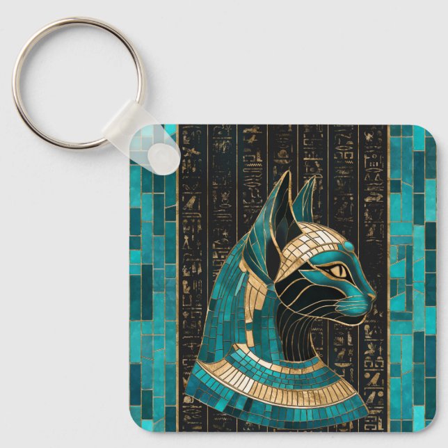 Egyptian Cat Goddess Bastet -Mosaic Art Key Ring (Front)