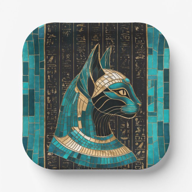 Egyptian Cat Goddess Bastet -Mosaic Art Paper Plate (Front)