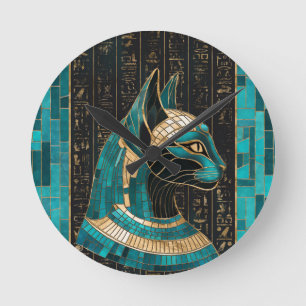 Egyptian Cat Goddess Bastet -Mosaic Art Round Clock