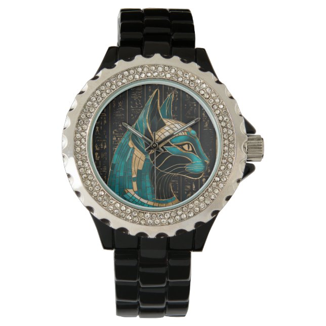 Egyptian Cat Goddess Bastet -Mosaic Art Watch (Front)