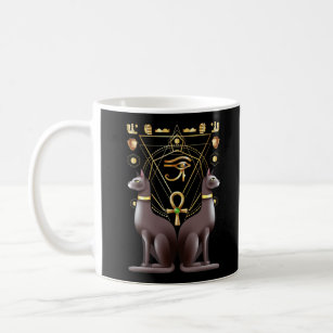 Egyptian Cat Horus Eye Ankh Sacred Geometry Coffee Mug