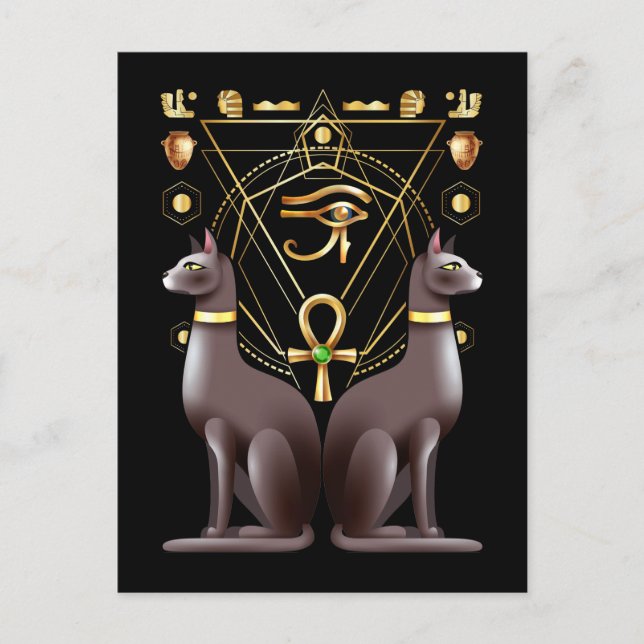 Egyptian Cat Horus Eye Ankh Sacred Geometry Postcard (Front)
