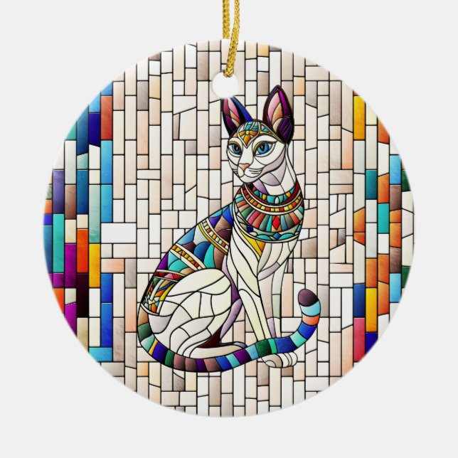 Egyptian Cat -Mosaic Art Ceramic Tree Decoration (Front)