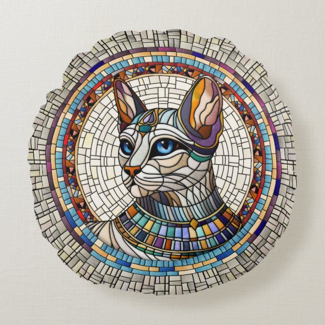 Egyptian Cat -Mosaic Art Round Cushion (Front)