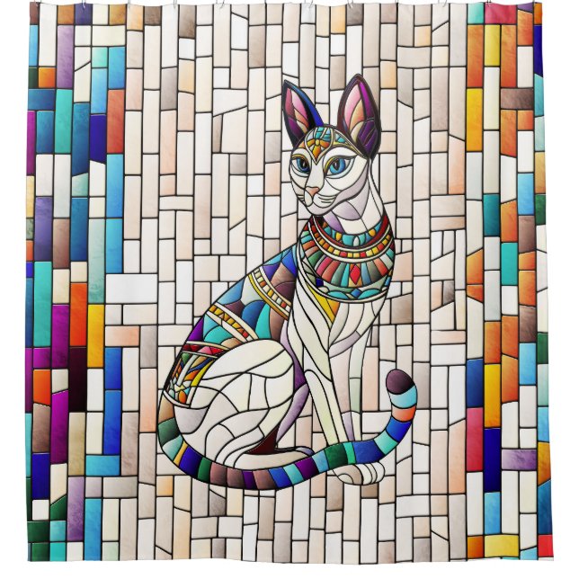 Egyptian Cat -Mosaic Art Shower Curtain (Front)