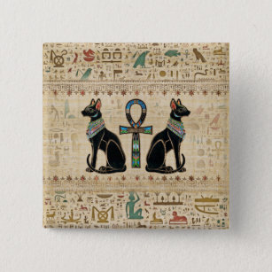 Egyptian Cats and ankh cross 15 Cm Square Badge