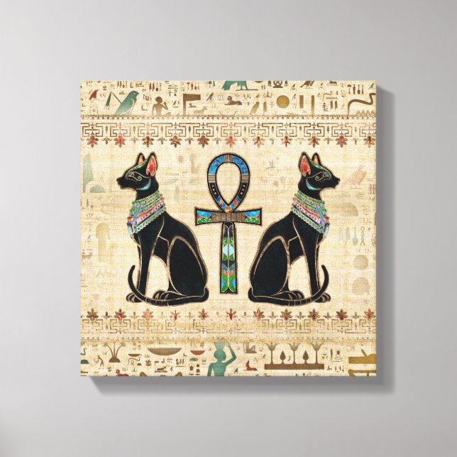 Egyptian Cats and ankh cross Canvas Print (Front)