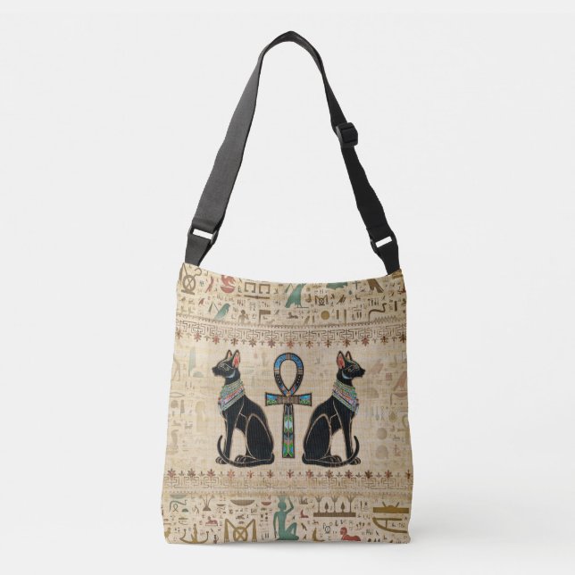 Egyptian Cats and ankh cross Crossbody Bag (Front)