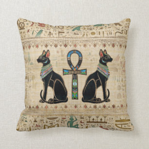 Egyptian Cats and ankh cross Cushion