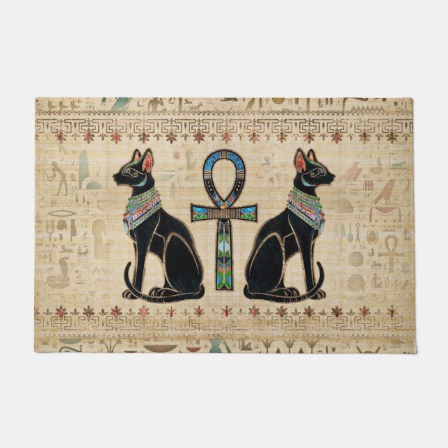 Egyptian Cats and ankh cross Doormat (Front)
