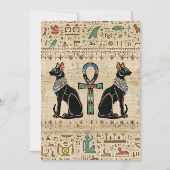 Egyptian Cats and ankh cross Holiday Card (Front)