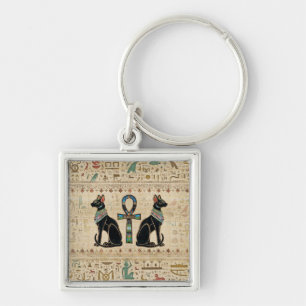 Egyptian Cats and ankh cross Key Ring