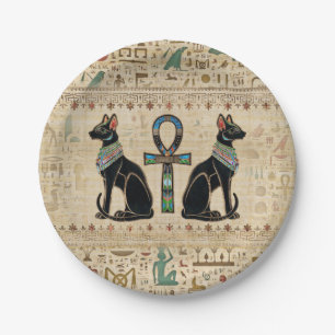 Egyptian Cats and ankh cross Paper Plate