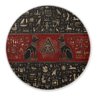 Egyptian Cats and Eye of Horus Ceramic Knob