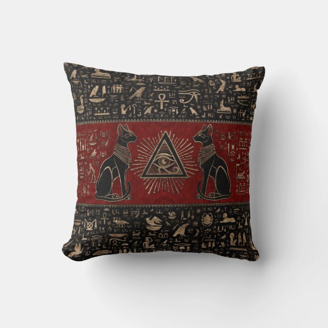 Egyptian Cats and Eye of Horus Cushion (Front)