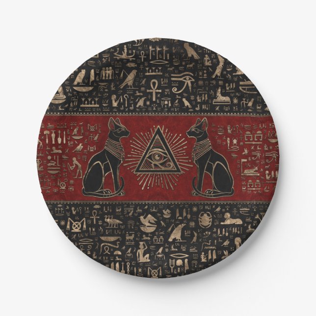 Egyptian Cats and Eye of Horus Paper Plate (Front)