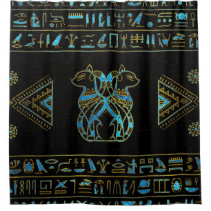 Egyptian Cats Gold and blue stained glass Shower Curtain