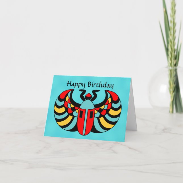 Egyptian Colourful Vibrant Scarab Beetle Birthday Card (Front)